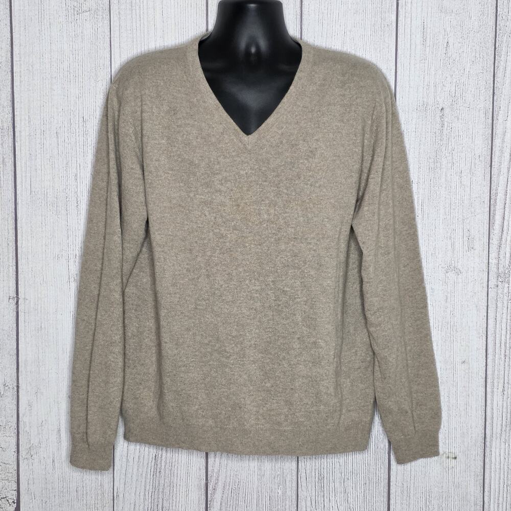 Joseph Abboud 100% Cashmere Sweater XL Tan Beige V Neck Luxury Soft